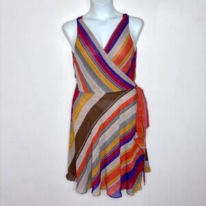 Lauren Ralph Lauren Dress Women 12P MultiColor Striped Faux Wrap Cocktail Party